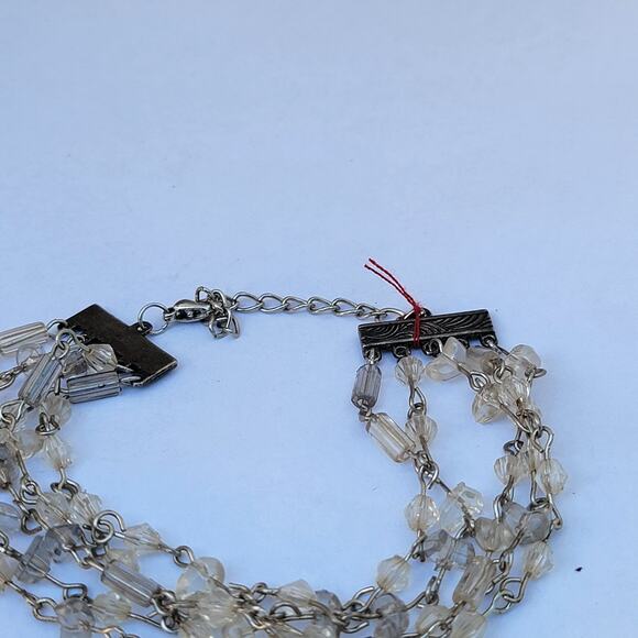 Vintage 1950s crystal bead bracelet multi-strand silver tone sparkle chain - Picture 5 of 10